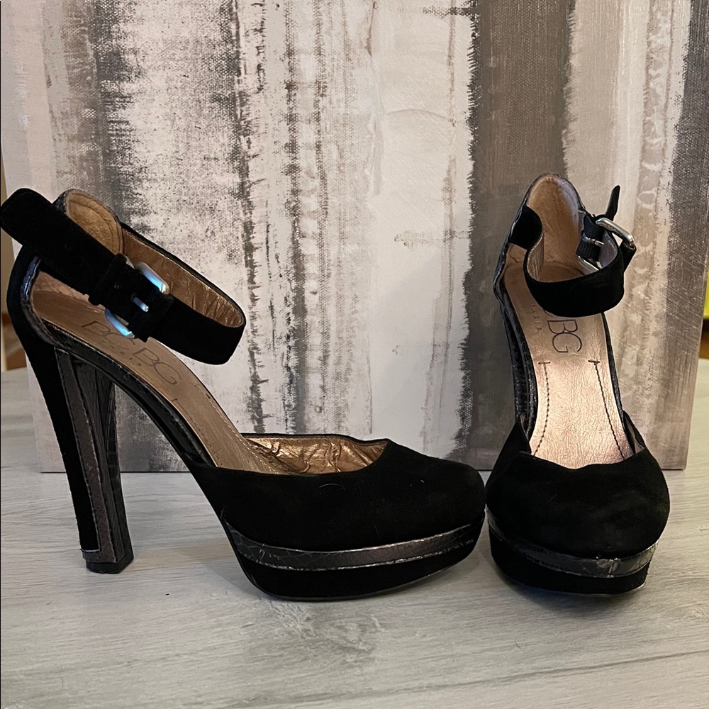 BCBG Black Suede Platform Heels